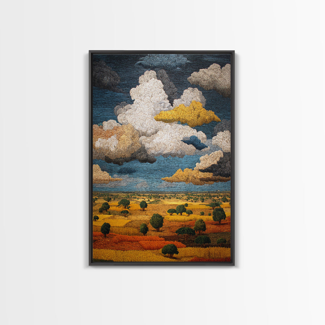 African Savanna Under Golden Storm Clouds Wall Art, Textured Landscape Canvas, Afrocentric Decor, Safari Home Gift For Living Room