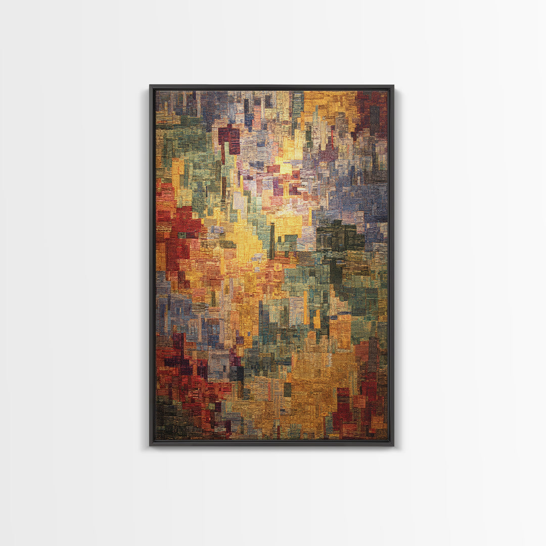 Luminous Woven City Mosaic Abstract Canvas Print, Contemporary Art, Modern Wall Art, Textured Art Print For Living Room Decor