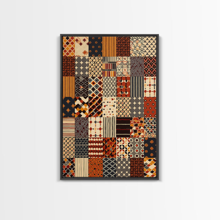 African Ankara Patchwork Fabric Pattern Wall Art, African Print, Tribal Art Decor, Boho Home Decor, Cultural Wall Decor Gift