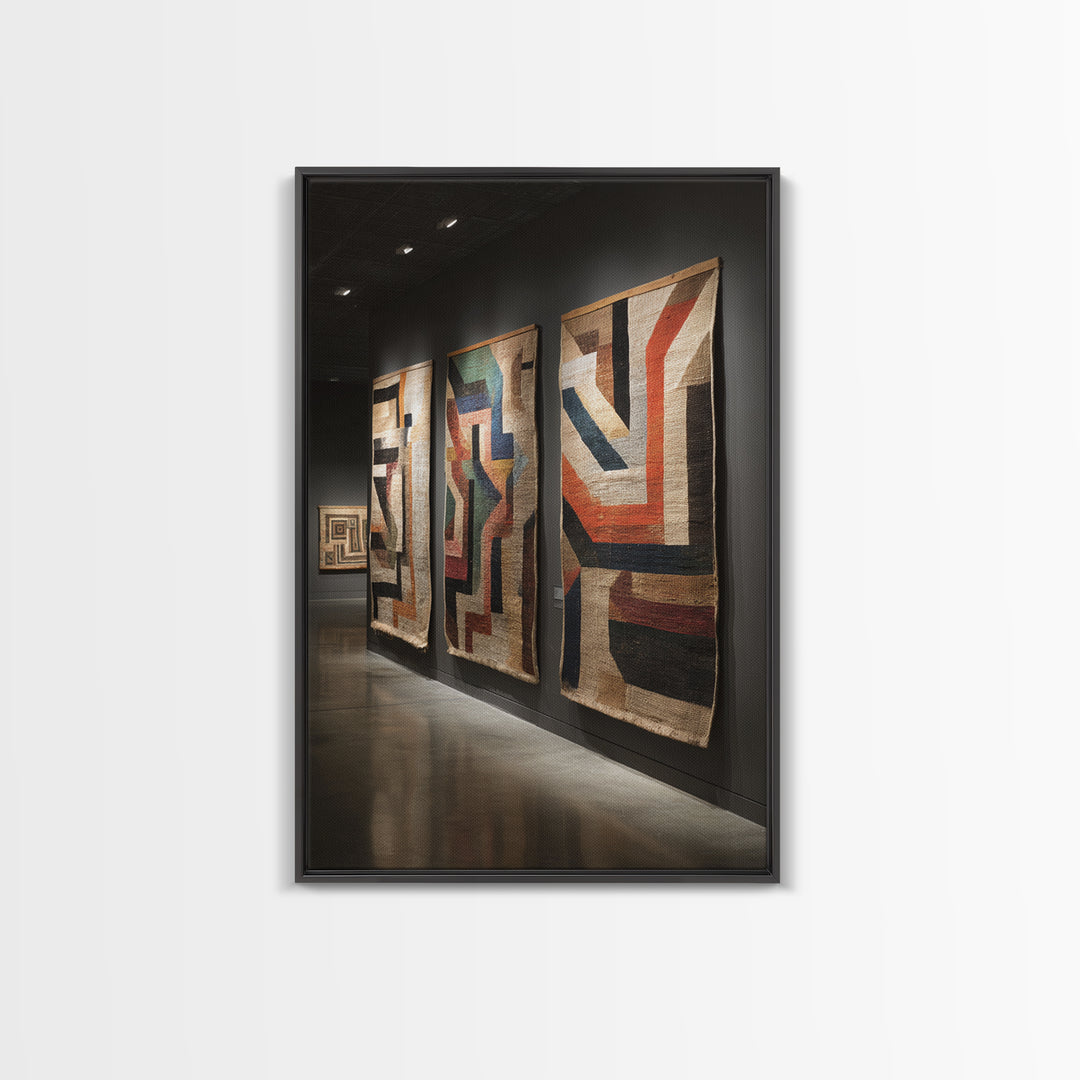 Museum Textile Tapestry Panels Framed Canvas Print, African Fabric Wall Decor, Gallery Wall Art, Bohemian Home Decor Gift