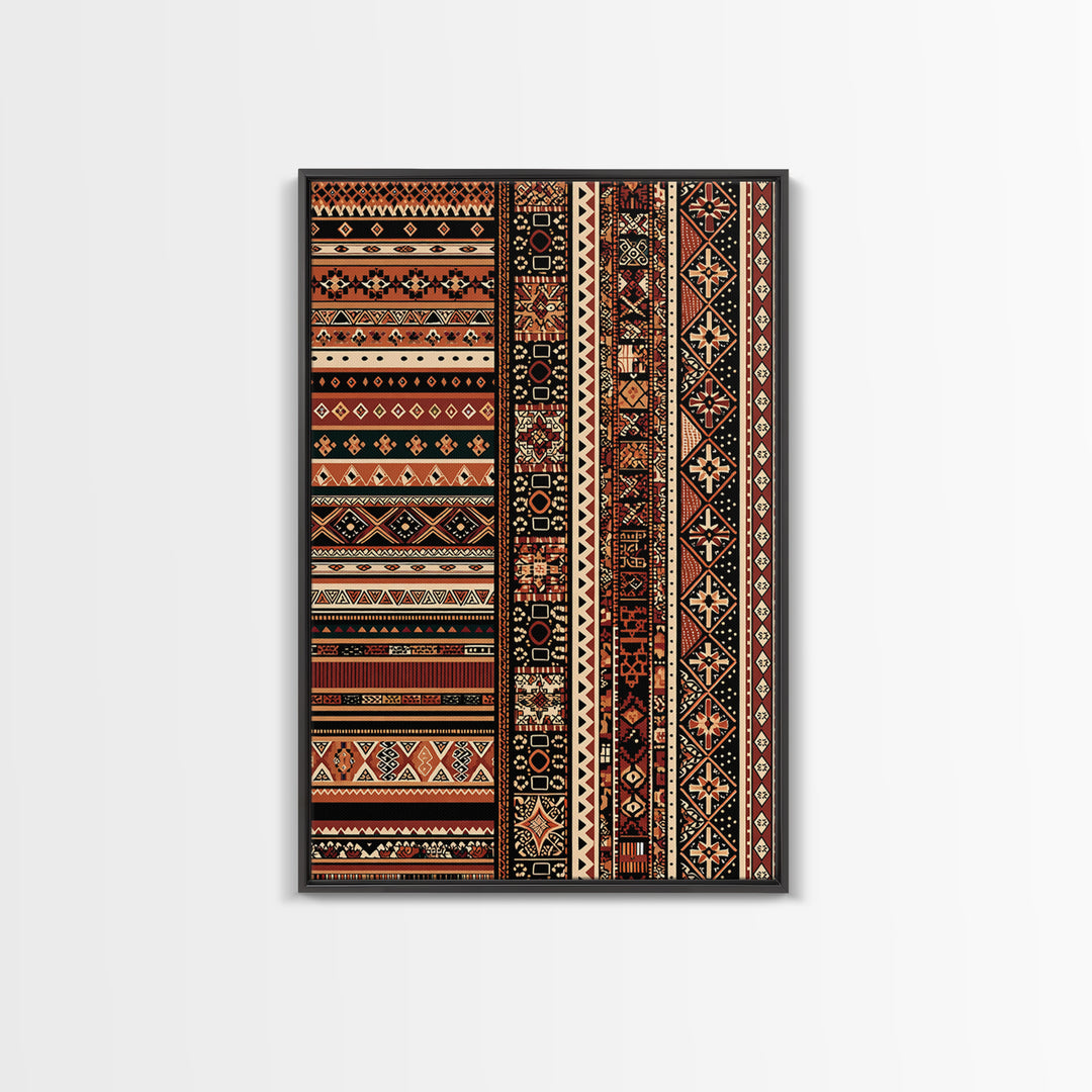 Terracotta Black Tribal Stripe Pattern Canvas Print, African Patterns, Ethnic Wall Decor, Boho African Wall Art Gift For Home