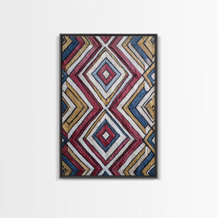 Handwoven Diamond Textile Pattern Wall Art, African Fabric, Geometric Wall Art, Tribal Art Print, Colorful Home Decor Gift