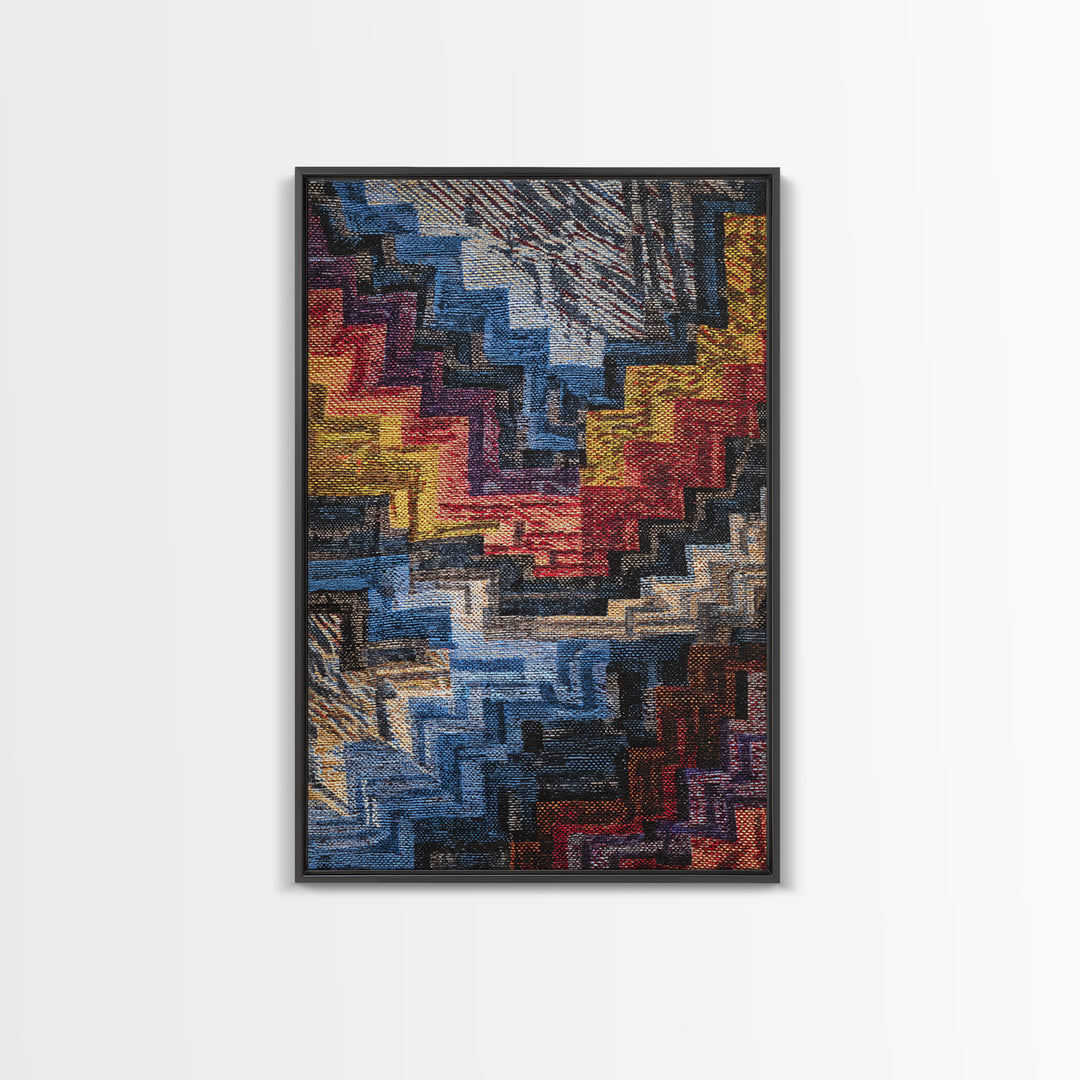 Bold Stepped Zigzag Textile Canvas Print, African Abstract, Geometric Wall Art, Vibrant Wall Decor, Tribal Art Gift For Home