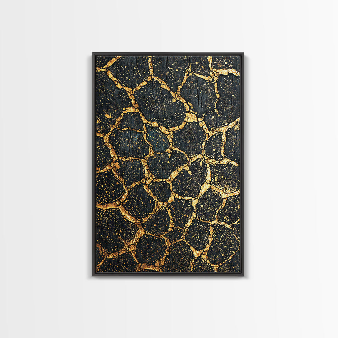 Black Gold Crackle Texture Wall Art, Abstract African Art Print, Luxury Canvas Decor, Earth Tone Modern Statement Piece Gift