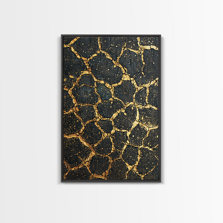Black Gold Crackle Texture Wall Art, Abstract African Art Print, Luxury Canvas Decor, Earth Tone Modern Statement Piece Gift