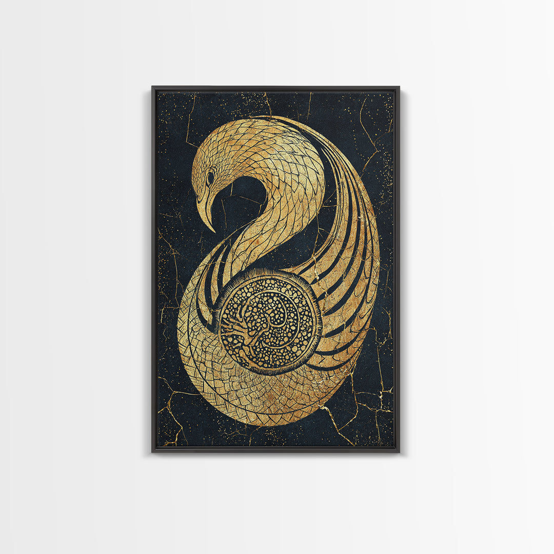 Gold Phoenix Bird Canvas Print, Black And Gold Art, African Inspired Wall Decor, Mythical Animal Art, Luxury Canvas Art Gift