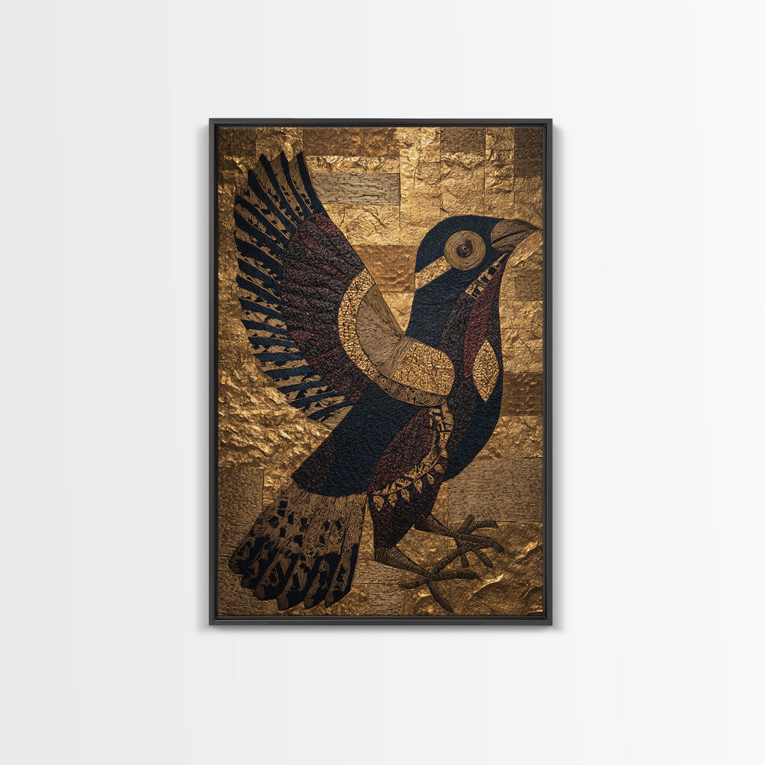 Gold Textured African Bird Wall Art, Black And Gold Tribal Art Print, Afrocentric Decor, Cultural Home Decor Gift, Statement Piece