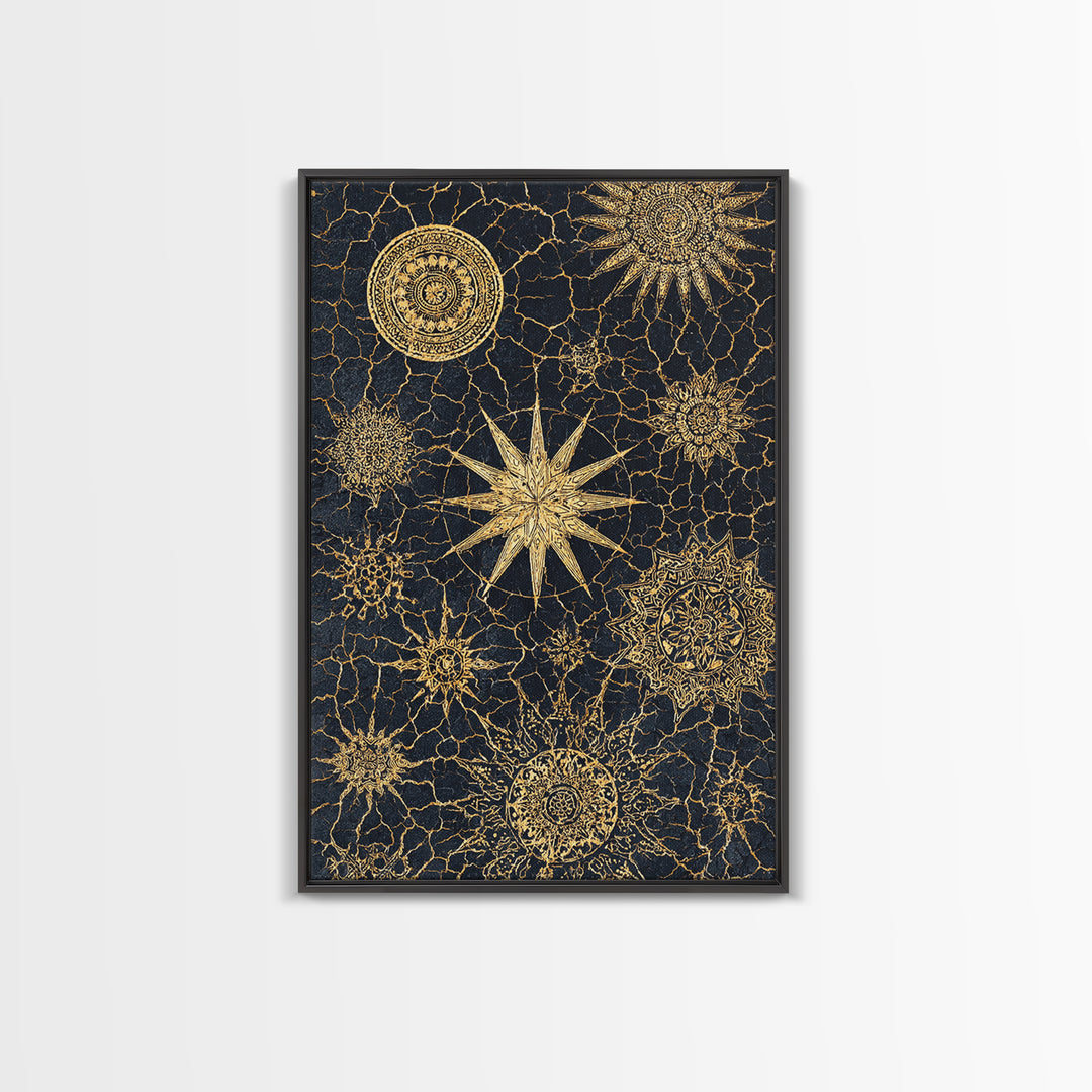 Gold Celestial Mandala Canvas Print, Black And Gold Abstract Wall Art, Spiritual Boho Decor, Modern Home Decor Gift, Large Decor Art