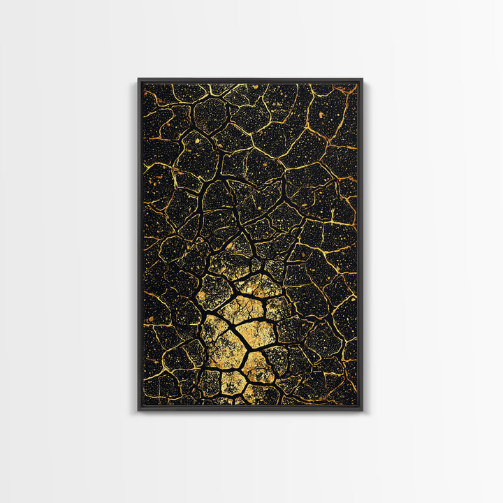 Black And Gold Crackle Abstract Wall Art, African Inspired Geometric Canvas Print, Luxury Art Decor, Modern Statement Piece