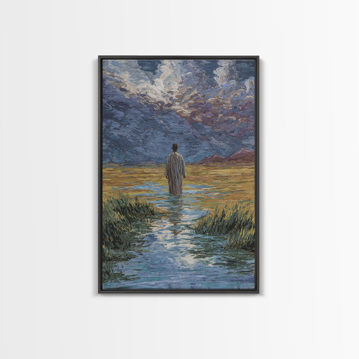 Lone Figure In Marsh Landscape Wall Art, African Landscape Canvas Print, Dreamy Nature Scene Art, Elegant Home Decor Gift