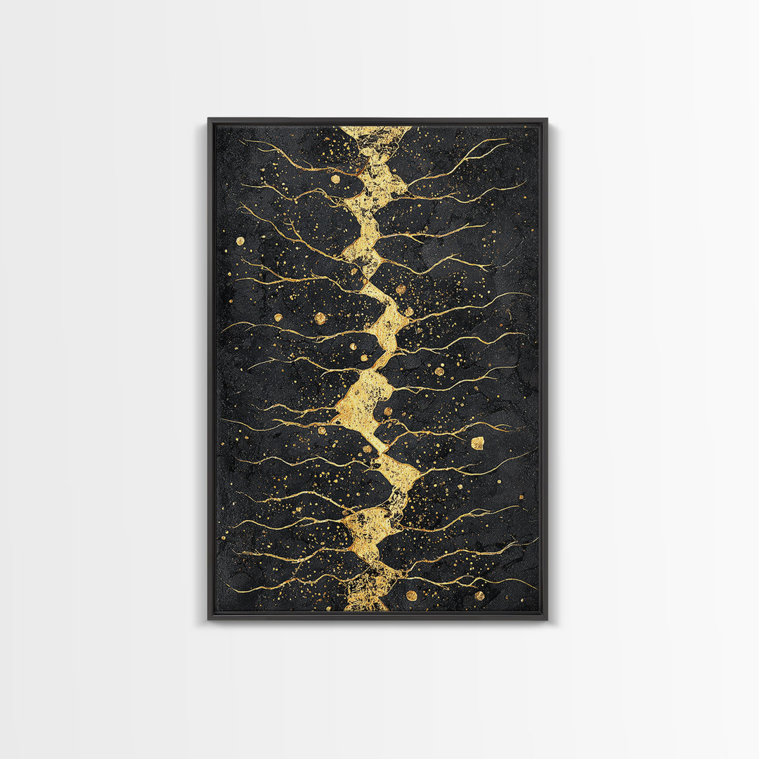 Gold Kintsugi River Abstract Wall Art, Black And Gold Art Print, Modern African Art Decor, Luxury Canvas Print For Living Room