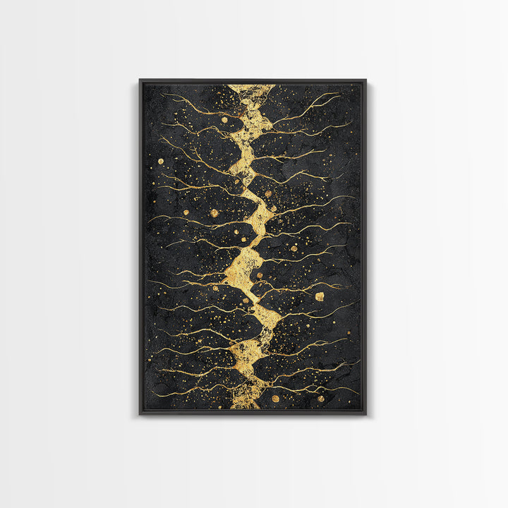 Gold Kintsugi River Abstract Wall Art, Black And Gold Art Print, Modern African Art Decor, Luxury Canvas Print For Living Room