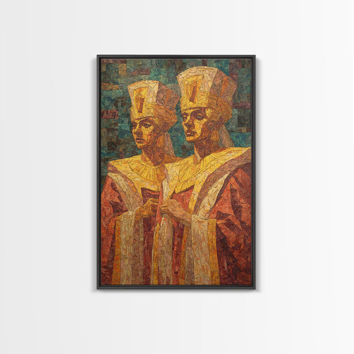 Regal African Queens In Mosaic Robes Wall Art, African Woman Art, Black Culture Art, Royal Portrait, Elegant Home Decor Gift