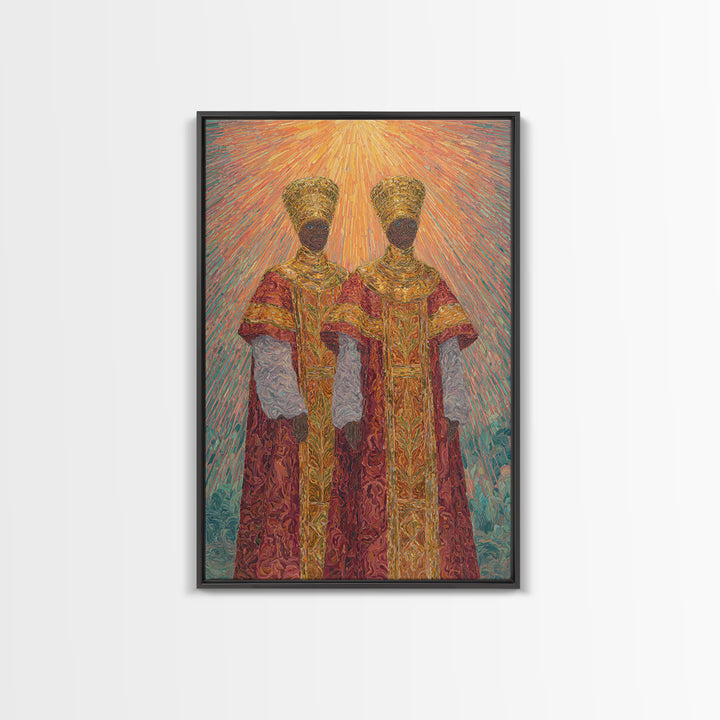 Two Radiant African Queens Canvas Print, Red Gold Royal Portrait, Afrocentric Wall Decor, African Women Art, Gift For Her