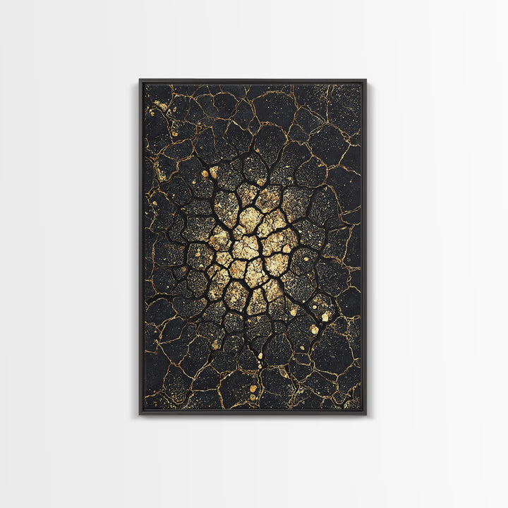 Black Gold Cracked Earth Abstract Wall Art, African Inspired Texture, Modern Canvas Art, Luxury Decor, Statement Wall Piece