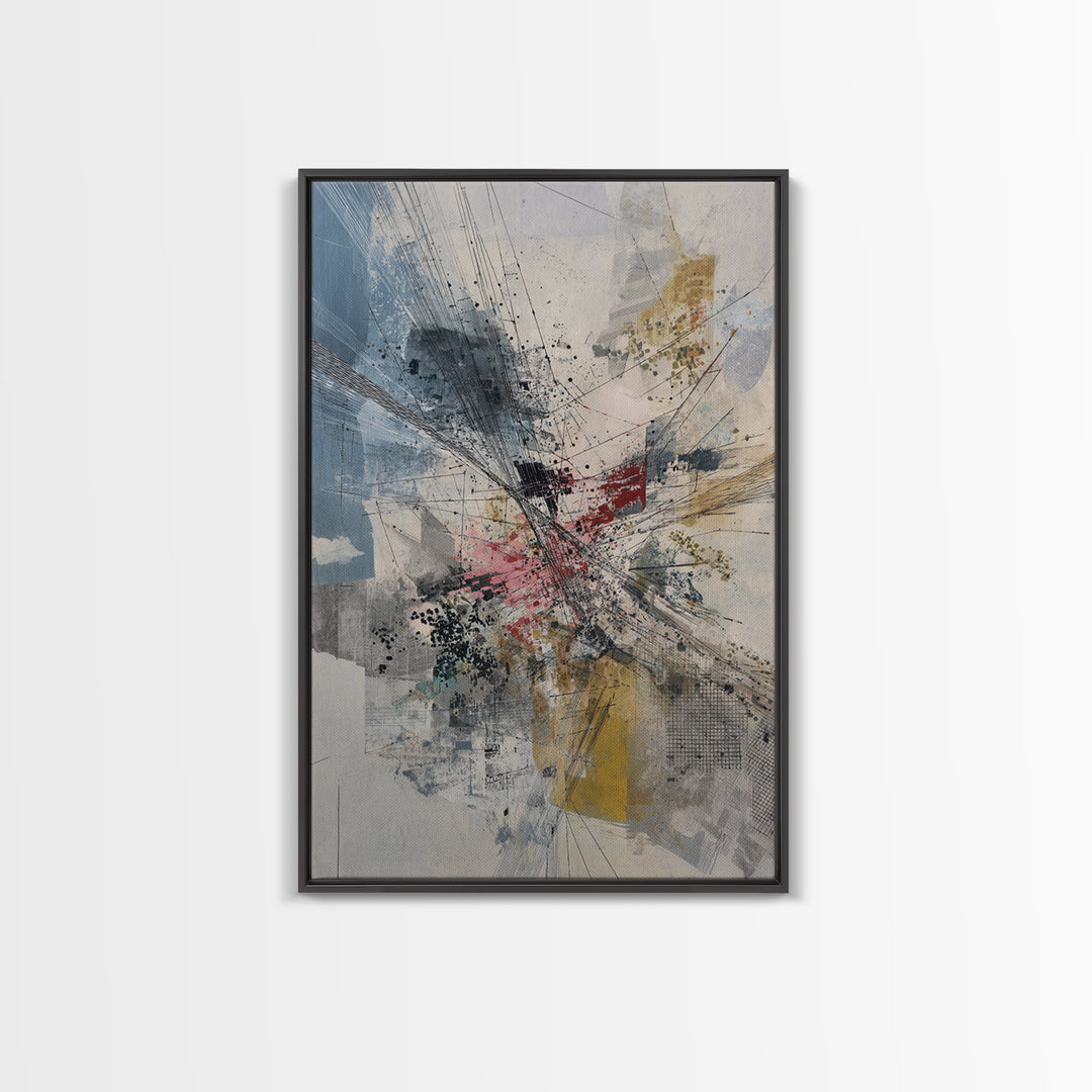 Dynamic Urban Network Abstraction Canvas Print, Abstract Wall Art, Modern Office Decor, Contemporary Blue Beige Home Decor