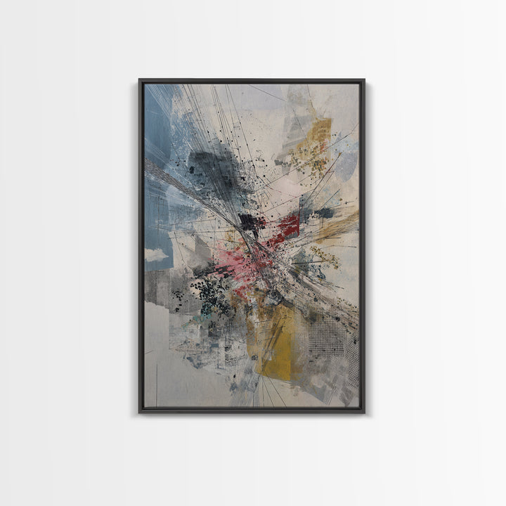 Dynamic Urban Network Abstraction Canvas Print, Abstract Wall Art, Modern Office Decor, Contemporary Blue Beige Home Decor