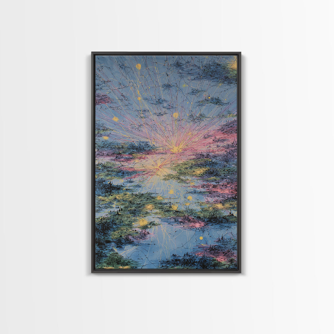 Pastel Sunrise Reflections Over Water Canvas Print, Abstract Wall Art, Dreamy Wall Art, Modern Blue Pink Home Decor Gift