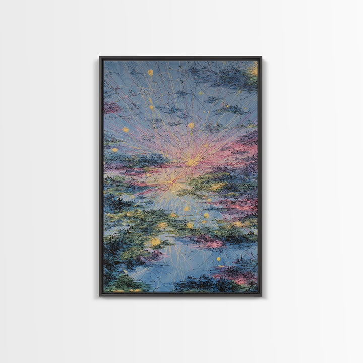 Pastel Sunrise Reflections Over Water Canvas Print, Abstract Wall Art, Dreamy Wall Art, Modern Blue Pink Home Decor Gift