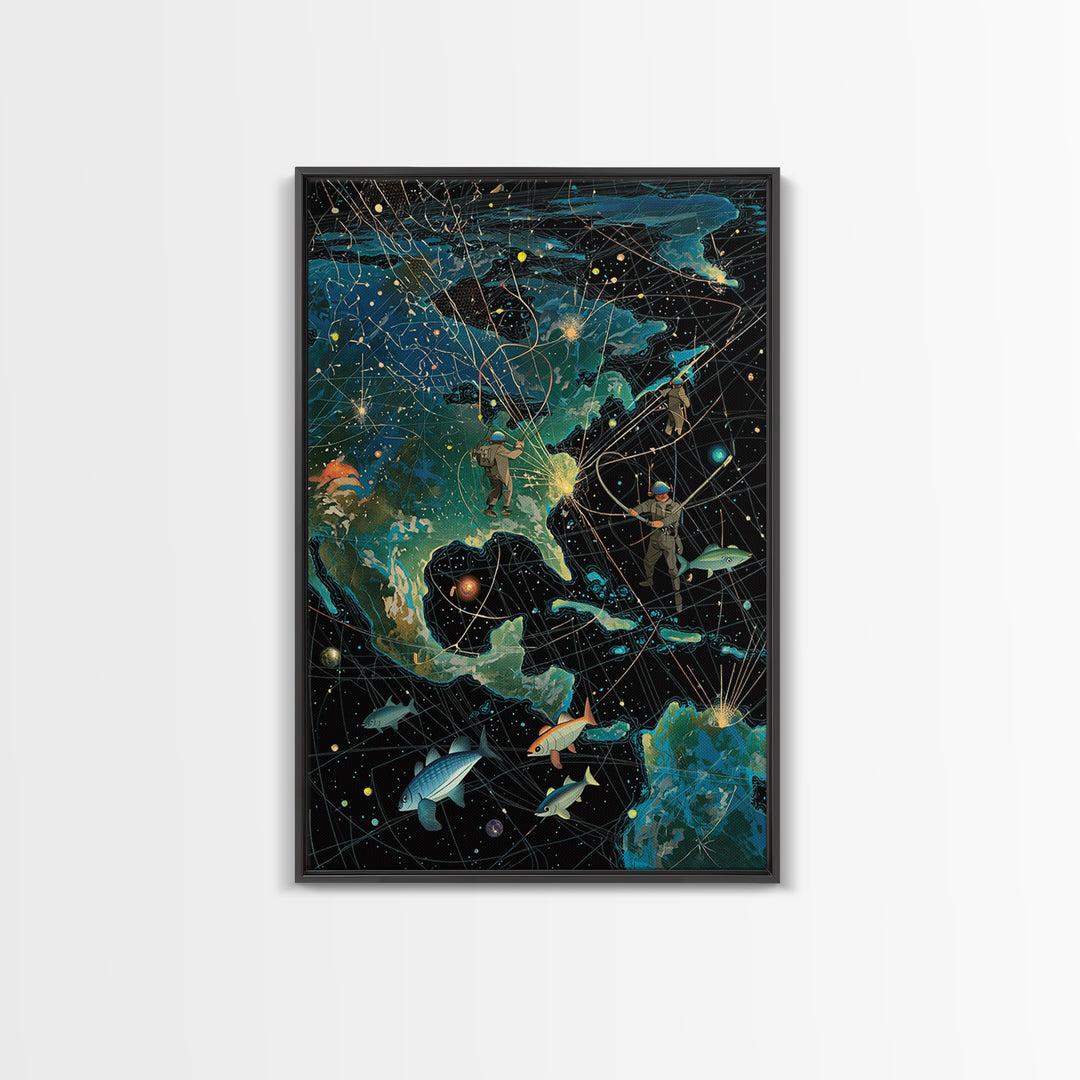 Cosmic North America Astronaut Map Canvas Print, Afrofuturism Wall Art, Modern Adventure Poster For Home Office Decor Gift