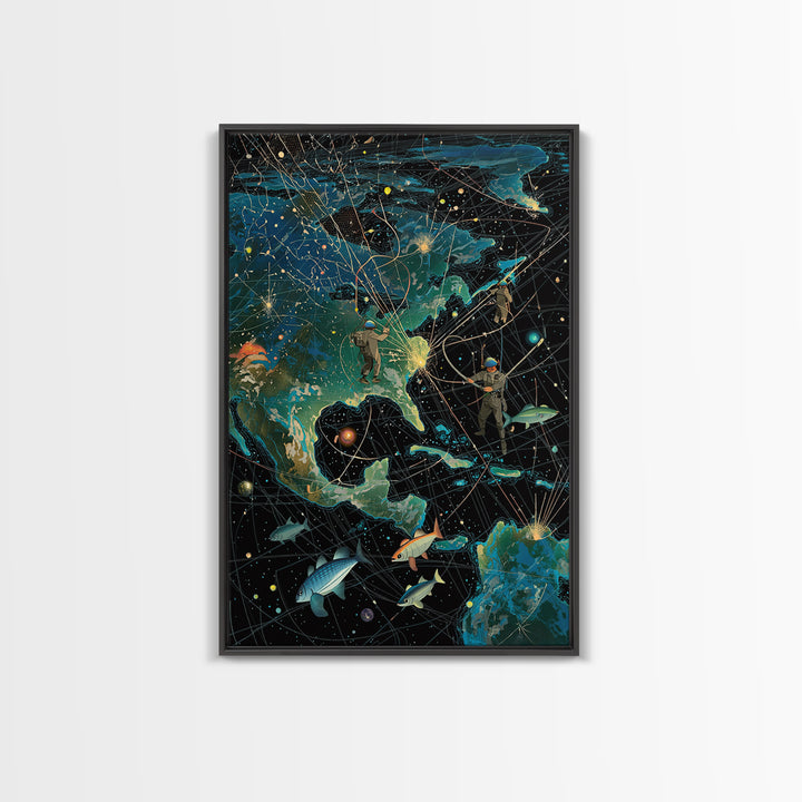 Cosmic North America Astronaut Map Canvas Print, Afrofuturism Wall Art, Modern Adventure Poster For Home Office Decor Gift