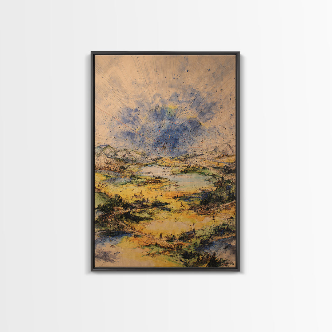 Golden Valley Storm Burst Canvas Print, Abstract Landscape Wall Art, Earth Tone Modern Home Decor For Living Room And Office Gift