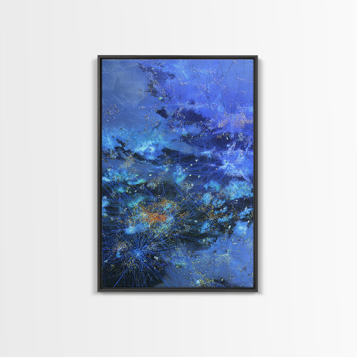 Blue Abstract City Lights Network Canvas Print, Digital Wall Art, Modern Starry Statement Decor For Office And Home Gift