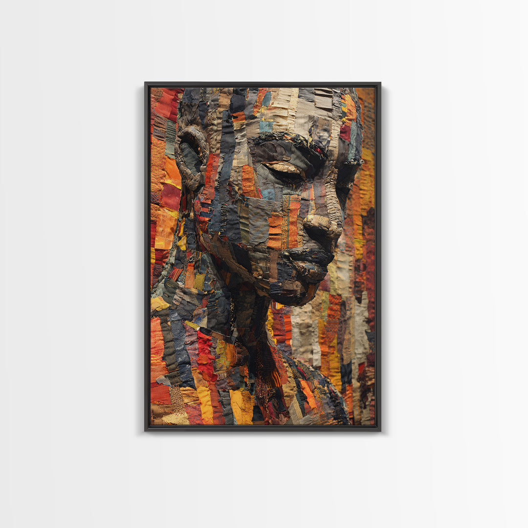 Textured African Woman Portrait Canvas Print, African Fabric Art, Black Female Art, Melanin Artwork, Cultural Home Decor