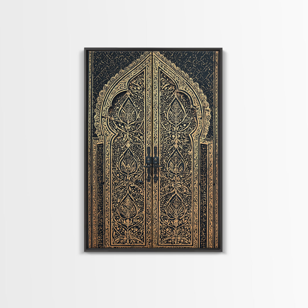 Black And Gold Ornate African Door Canvas Print, African Wall Art, Luxury Canvas Art, Spiritual Wall Decor, Boho Decor, Gold Black Canvas