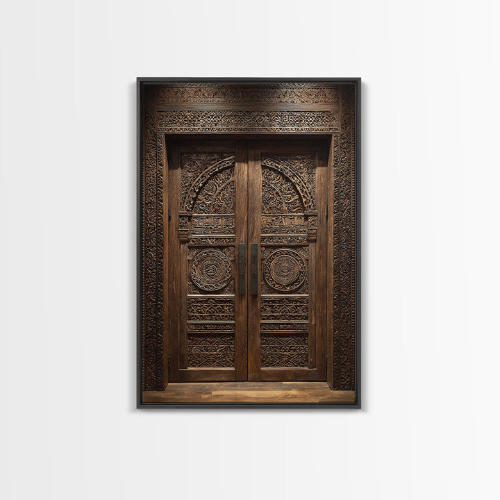 Dark Ornate African Wooden Door Wall Art, African Home Decor, Cultural Wall Decor, Rustic Decor, Statement Wall Piece, Carved Wood