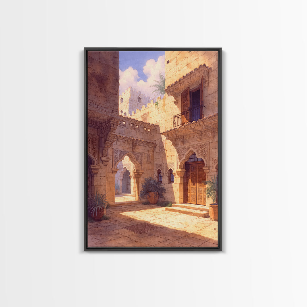 Golden African Palace Courtyard Wall Art, Arched Architecture, African Inspired, Luxury Art, Cultural Wall Decor, Home Decor Gift