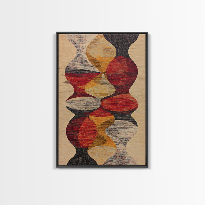Earth Tone Abstract Textile Framed Canvas Print, African Fabric Inspired Geometric Wall Decor, Boho Minimalist Home Art Gift