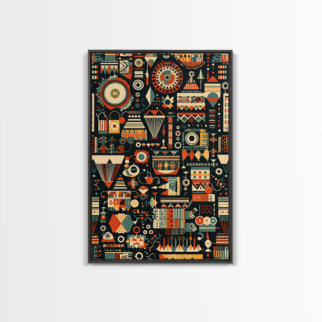 Vibrant African Tribal Symbols Canvas Print, Geometric Pattern Wall Art, Afrocentric Decor, Bold Cultural Home Gift Print
