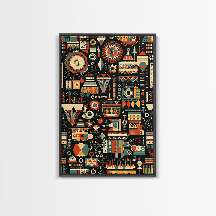 Vibrant African Tribal Symbols Canvas Print, Geometric Pattern Wall Art, Afrocentric Decor, Bold Cultural Home Gift Print
