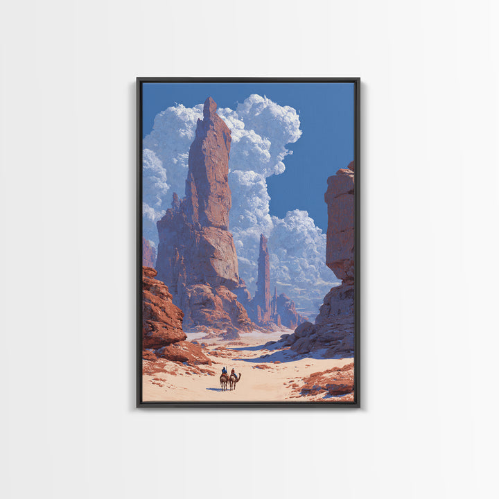 Red Desert Rock Spires With Tiny Riders Wall Art, African Landscape, Safari Art, Large Wall Art, Nature Scene Art, Office Decor