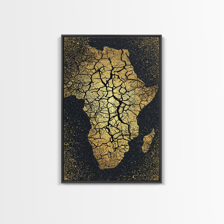 Cracked Gold Africa Silhouette Wall Art, Black Tree Root Canvas Print, African Landscape Decor, Motherland Artwork Gift Idea