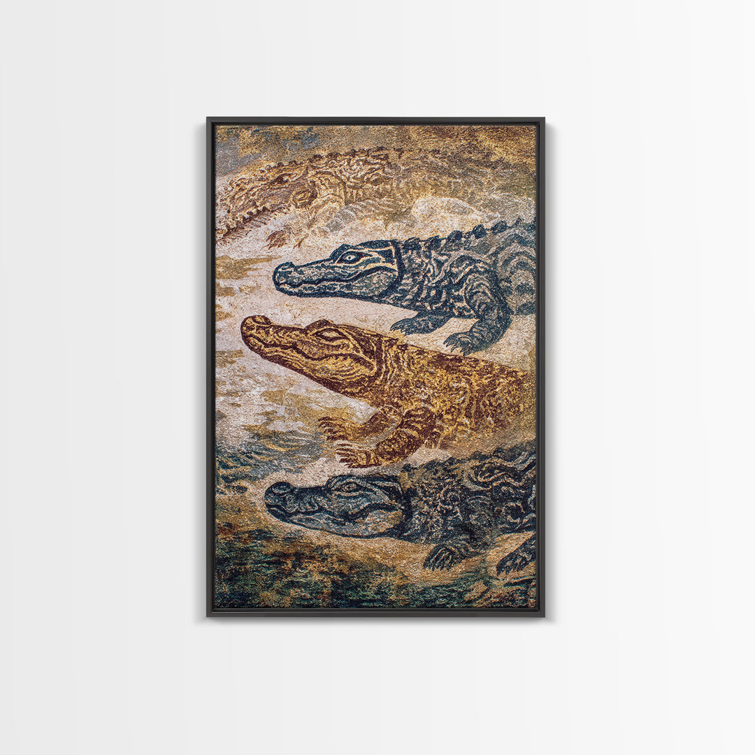 Swimming Crocodiles In Earth Tone Water Wall Art, African Safari Art Print, Reptile Wildlife Decor, Rustic Home Decor Gift