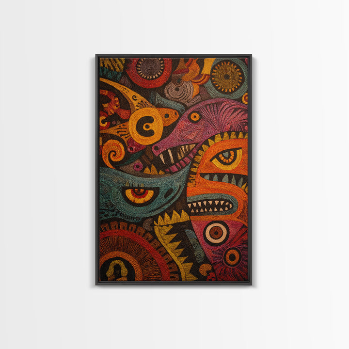 Colorful Tribal Spirit Mask Canvas Print, African Abstract Art, Bold Ethnic Wall Decor, Modern Afrocentric Statement Gift