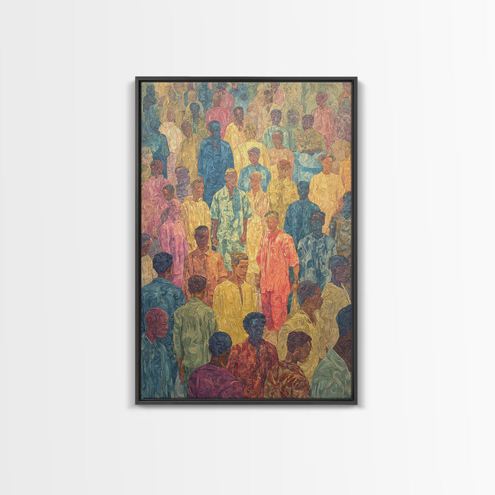 Pastel African Crowd Portrait Wall Art, Cultural Art Print, Black People Decor, Modern Diaspora Canvas For Office And Home
