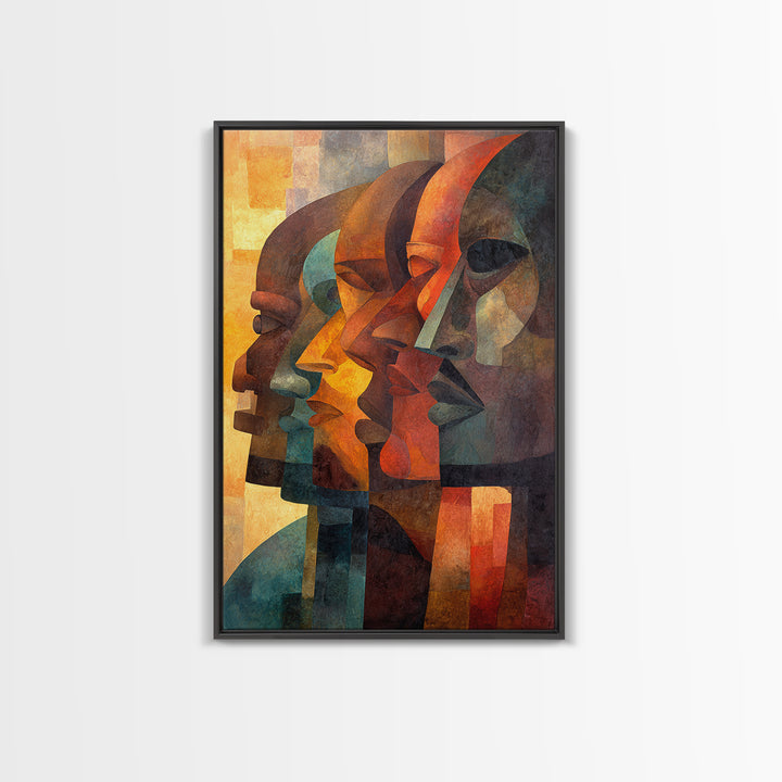 Cubist African Profiles Wall Art, Abstract African Art, Geometric Portrait, Modern Afrocentric Canvas Print Living Room Decor