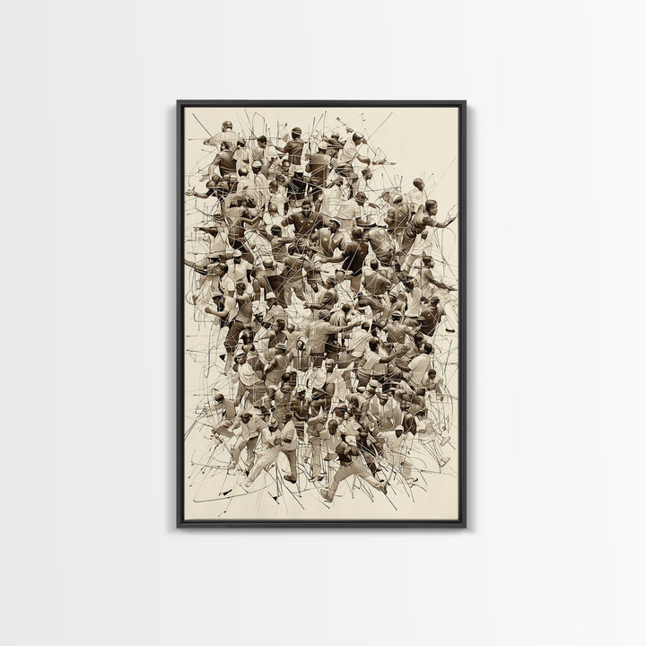 Sepia Community Crowd Collage Framed Canvas Print, African American Art, Black Culture Wall Decor, Contemporary Office Art