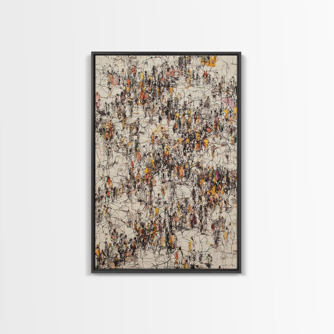 Busy Urban Crowd Abstract Canvas Print, Orange And Black City People Scene, Contemporary Wall Decor, Modern Office Art Gift