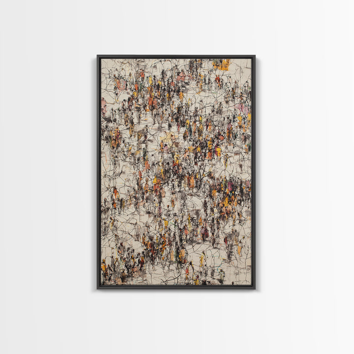 Busy Urban Crowd Abstract Canvas Print, Orange And Black City People Scene, Contemporary Wall Decor, Modern Office Art Gift