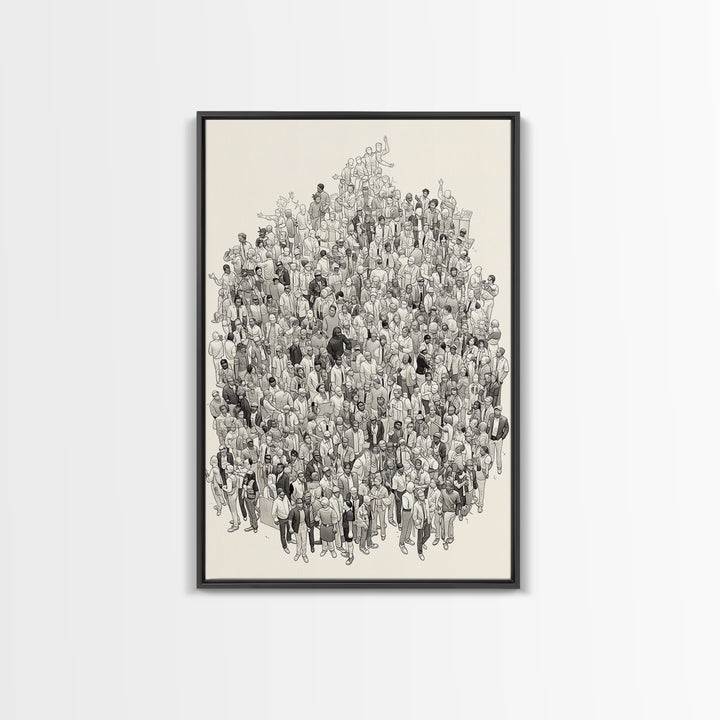 Large Community Crowd Drawing Wall Art, African American People Portrait, Minimalist Line Art Print, Cultural Home Decor