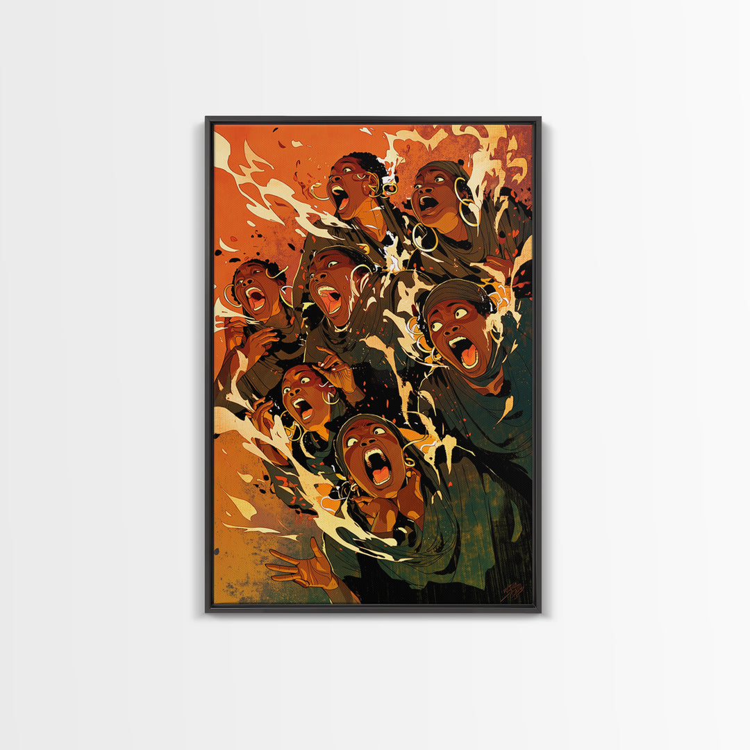 Expressive Singing Women With Orange Splash, Wall Art, Black Women Art, Afrocentric Poster, Bold Comic Style Home Decor Gift
