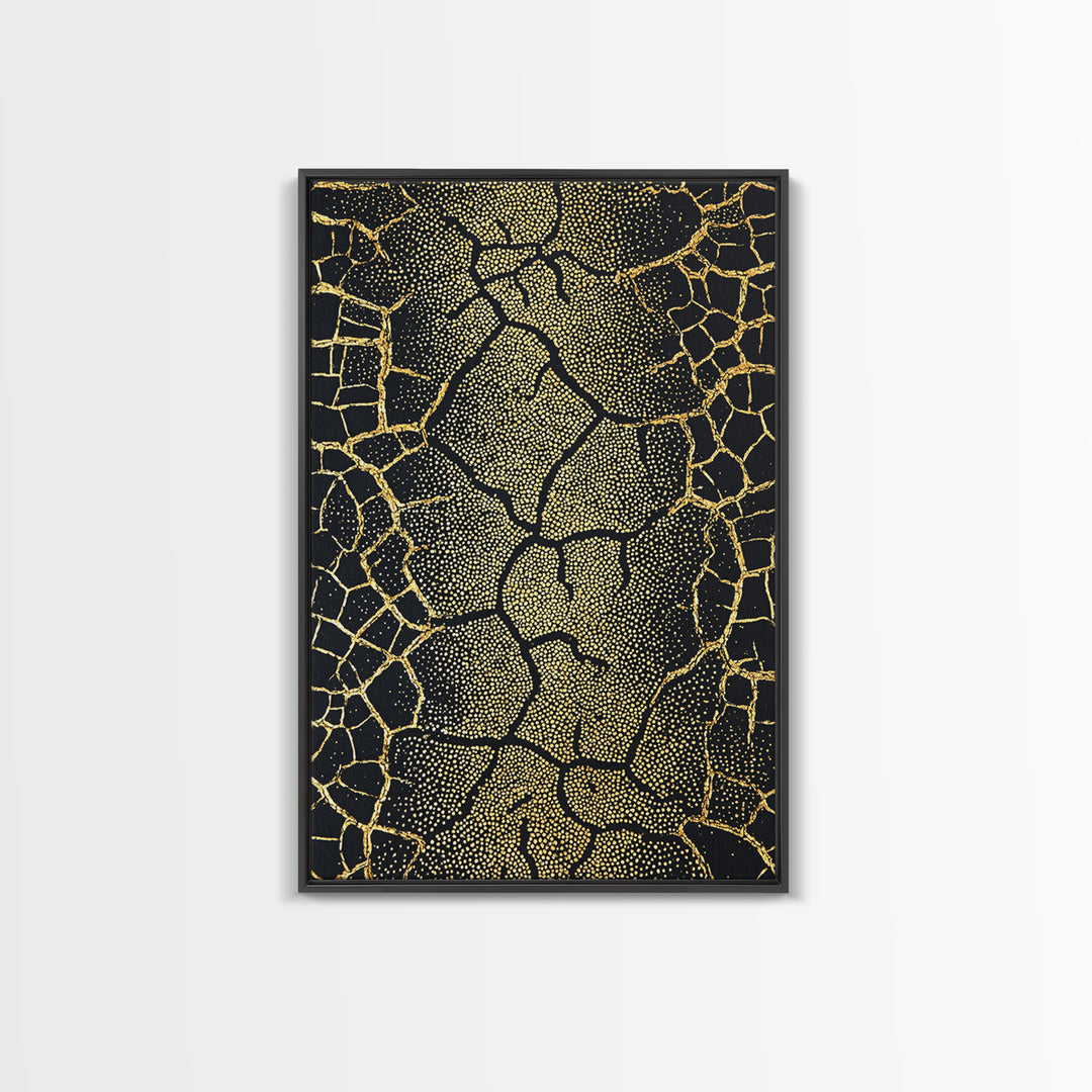 Black And Gold Cracked Earth Wall Art, Abstract African Landscape Canvas Print, Textured Art Print, Luxury Home Decor Statement Piece