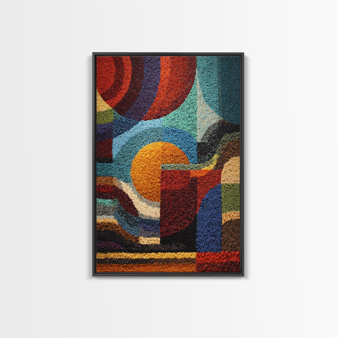 Colorful Textured Geometric Abstract Circles Wall Art, African Inspired Modern Canvas Decor, Bold Boho Living Room Art Print