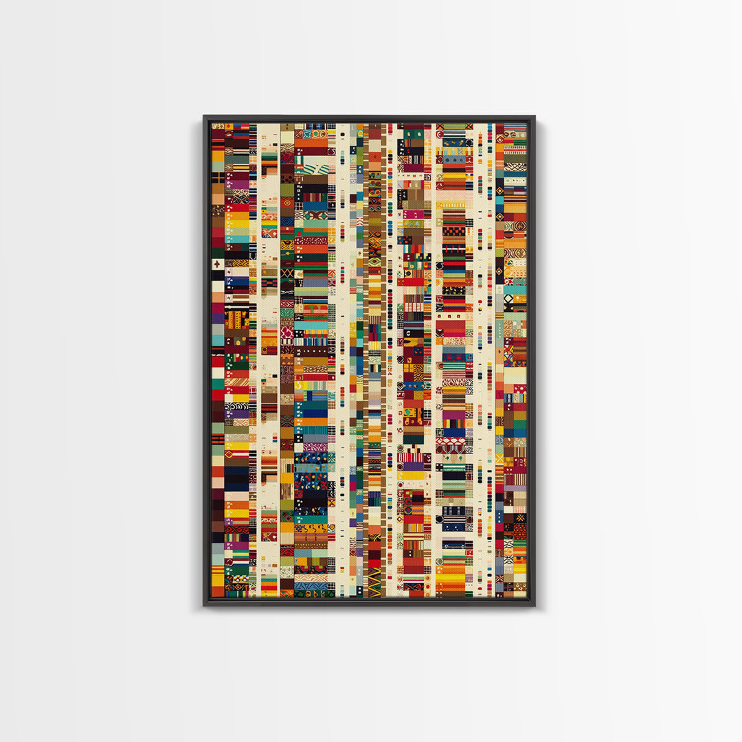 Pan African Textile Mosaic Strips Wall Art, Colorful African Fabric Patterns Canvas Print, Cultural Boho Home Decor Gift
