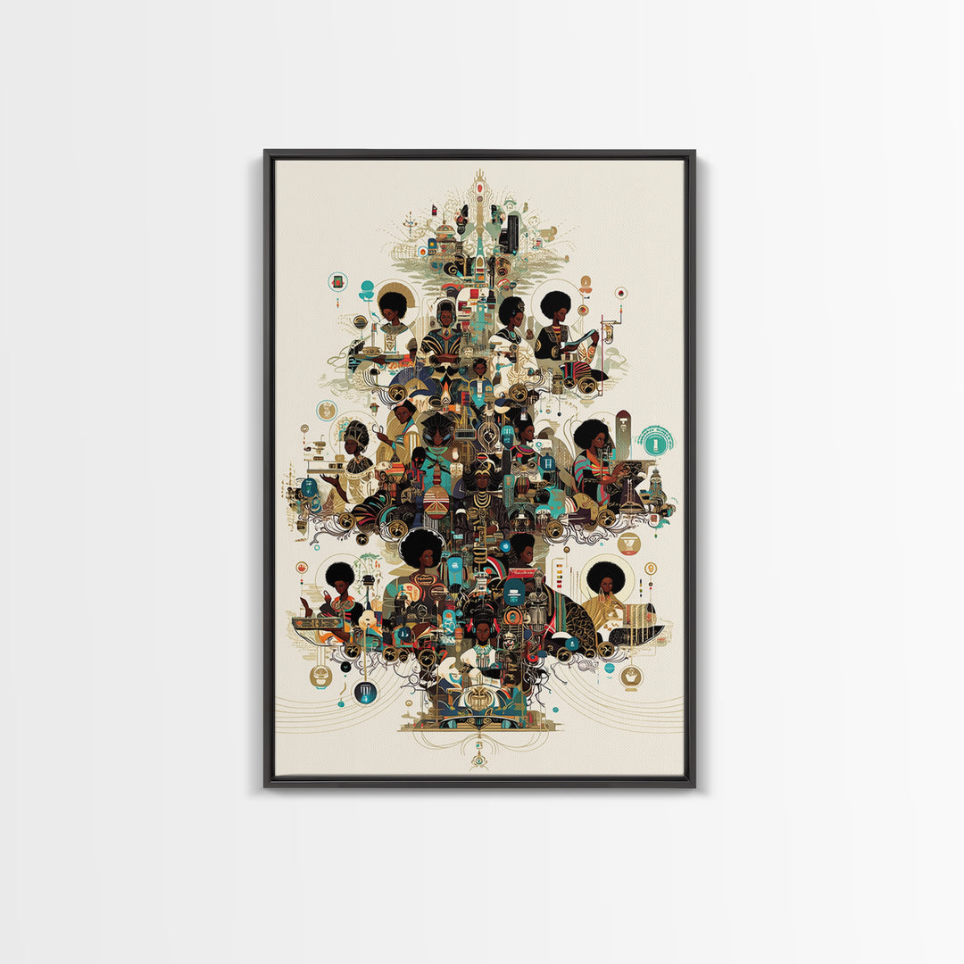 Afrofuturist Black Women Community Collage Wall Art, African American Art Print, Tech Culture Afrocentric Home Decor Gift