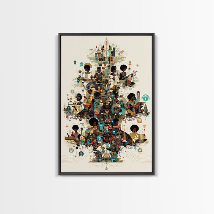 Afrofuturist Black Women Community Collage Wall Art, African American Art Print, Tech Culture Afrocentric Home Decor Gift